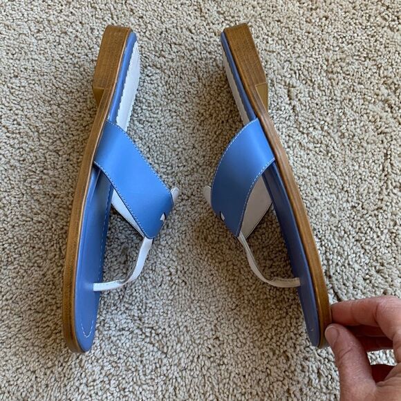 Lands’ End Blue nautical loafer slides leather sandals costal flip flop size 8.5 - Picture 4 of 7